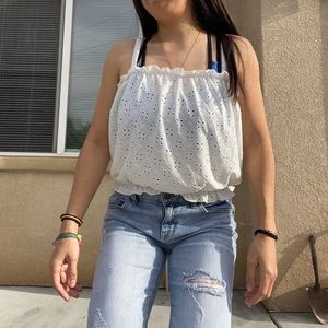 White Floral Blouse Tank Top Size L